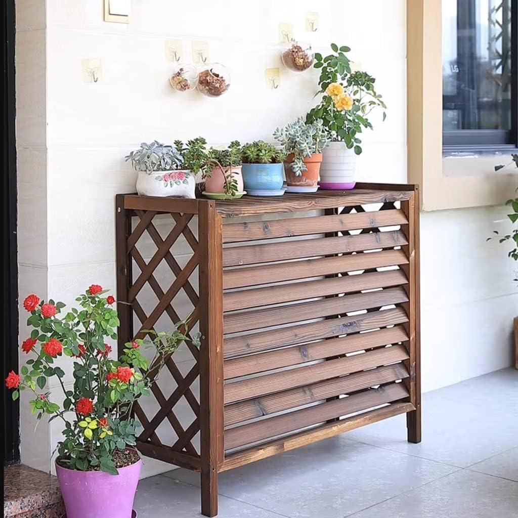  Couverture De Climatiseur En Bois Massif, écran De Confidentialité, Grille De Protection Pour Climatiseur Et Pompe à Chaleur, Support De Décoration De Jardin Robuste, Pré