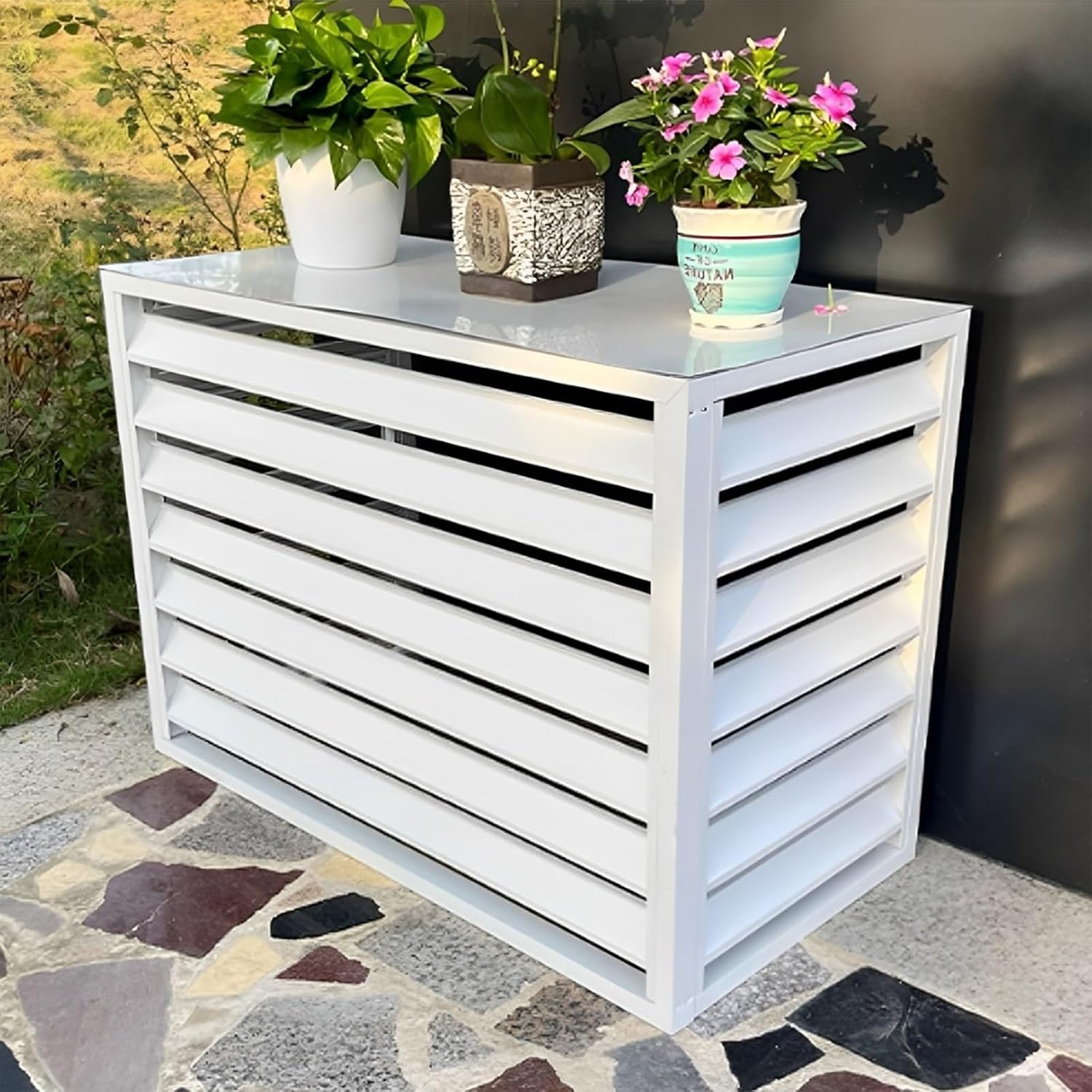 GENERIC Housse De Protection En Aluminium Pour Climatiseur - Résistant Aux Intempéries - Clôture Extérieure Et Condensateur De Protection - Assemblage Facile Pour Toutes Les Saisons