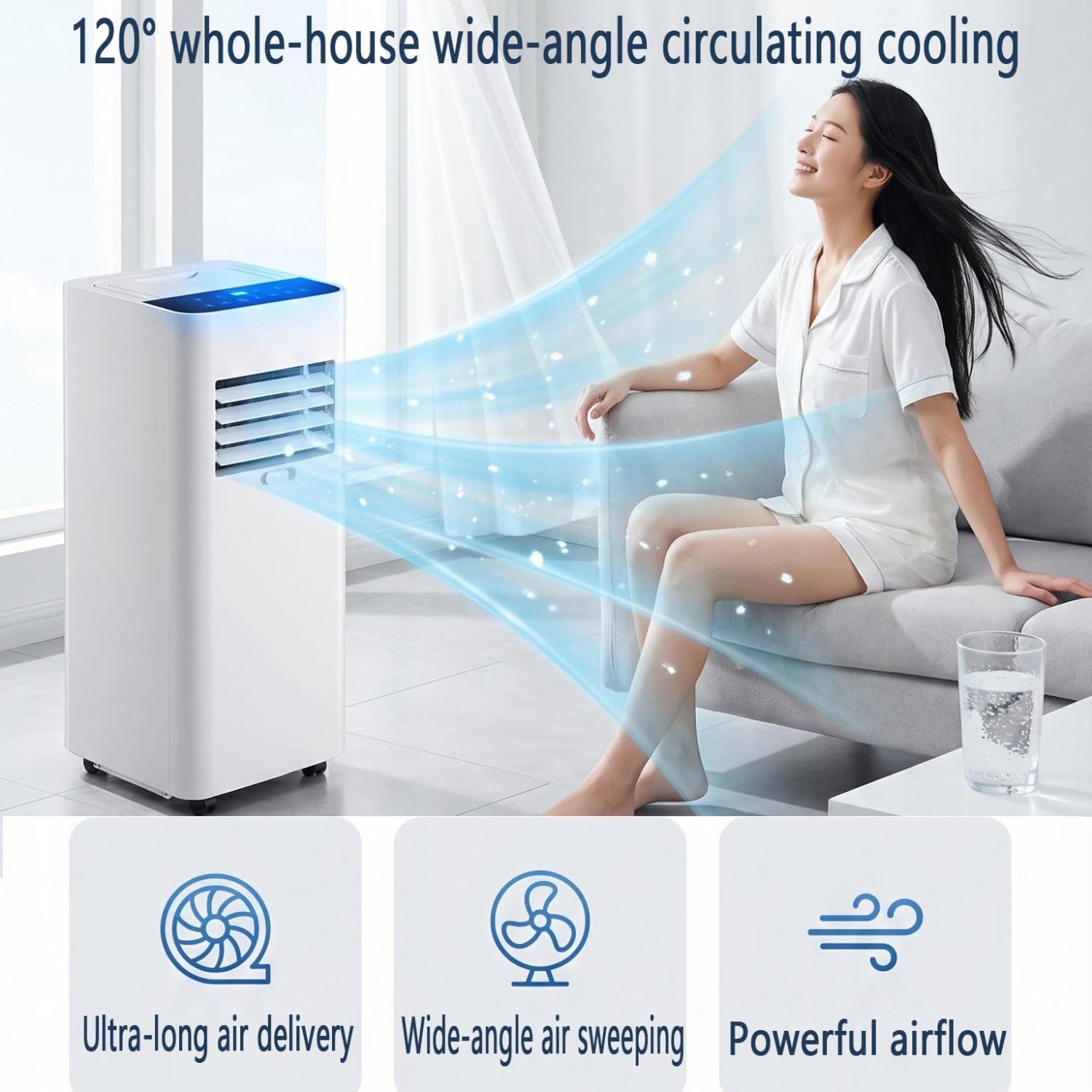 Unité De Courant Alternatif Portable 7000 BTU Pour 300 Pieds Carrés, Mode De Sommeil Ultra Silencieux Et Déshumidificateur, Roues à Mouvement Facile, Minuterie Intelligente Et Ventilateur Pour Bureau