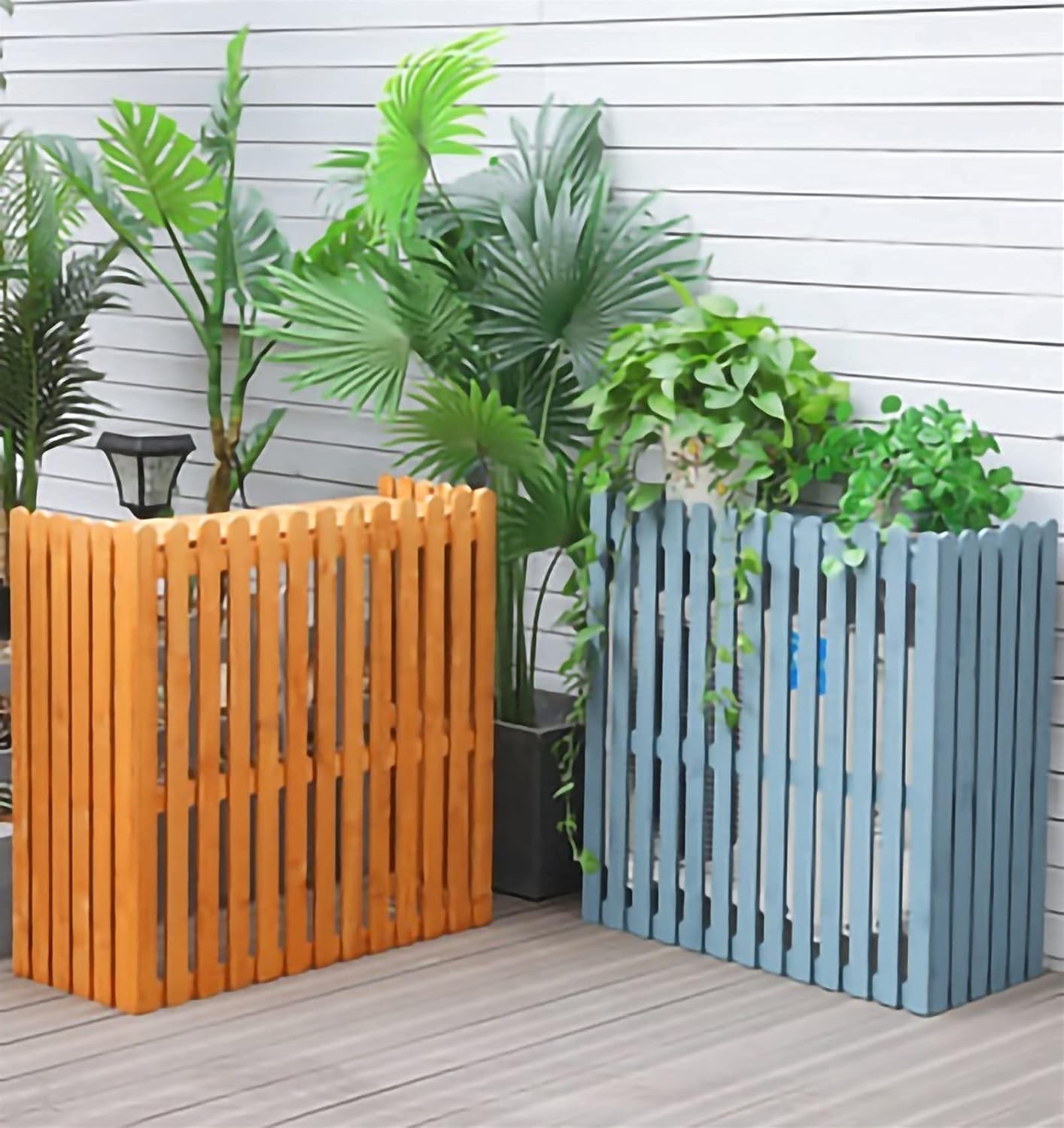  Housse Climatiseur Extérieur Couverture,Climatiseur Clôture écran Extérieur En Bois Climatiseur Support, Bois Massif Climatiseur Support De Fleur Blanc, Grille Anti-corrosion En Bois Climatiseur