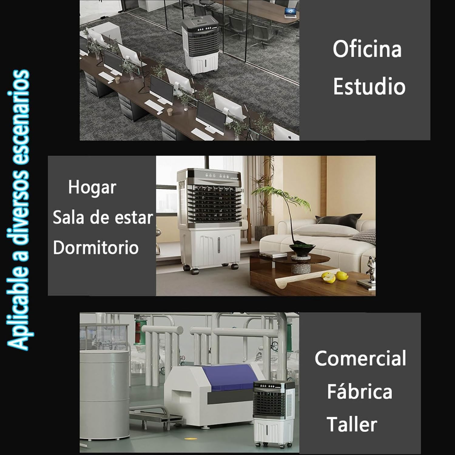GENERIC Refroidisseur évaporatif 3 En 1 Avec Réservoir De 20L, Ventilateur De Refroidissement 1800 CFM, Pivotant à 120°, Fonctionnement Silencieux, Portable Avec Roulettes Pour La Maison Et Le Bureau