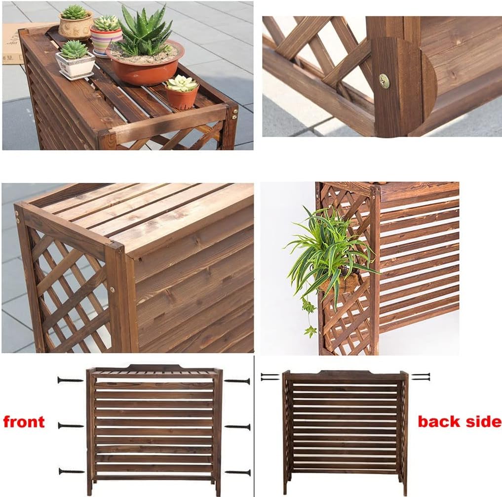  Housse De Climatiseur En Bois Massif Et Support Pour Plantes | Écran Décoratif Pour Clôture Extérieure | Unité AC à Persiennes | Taille : 100 X 43 X 94 Cm | Mobilier De Jardin