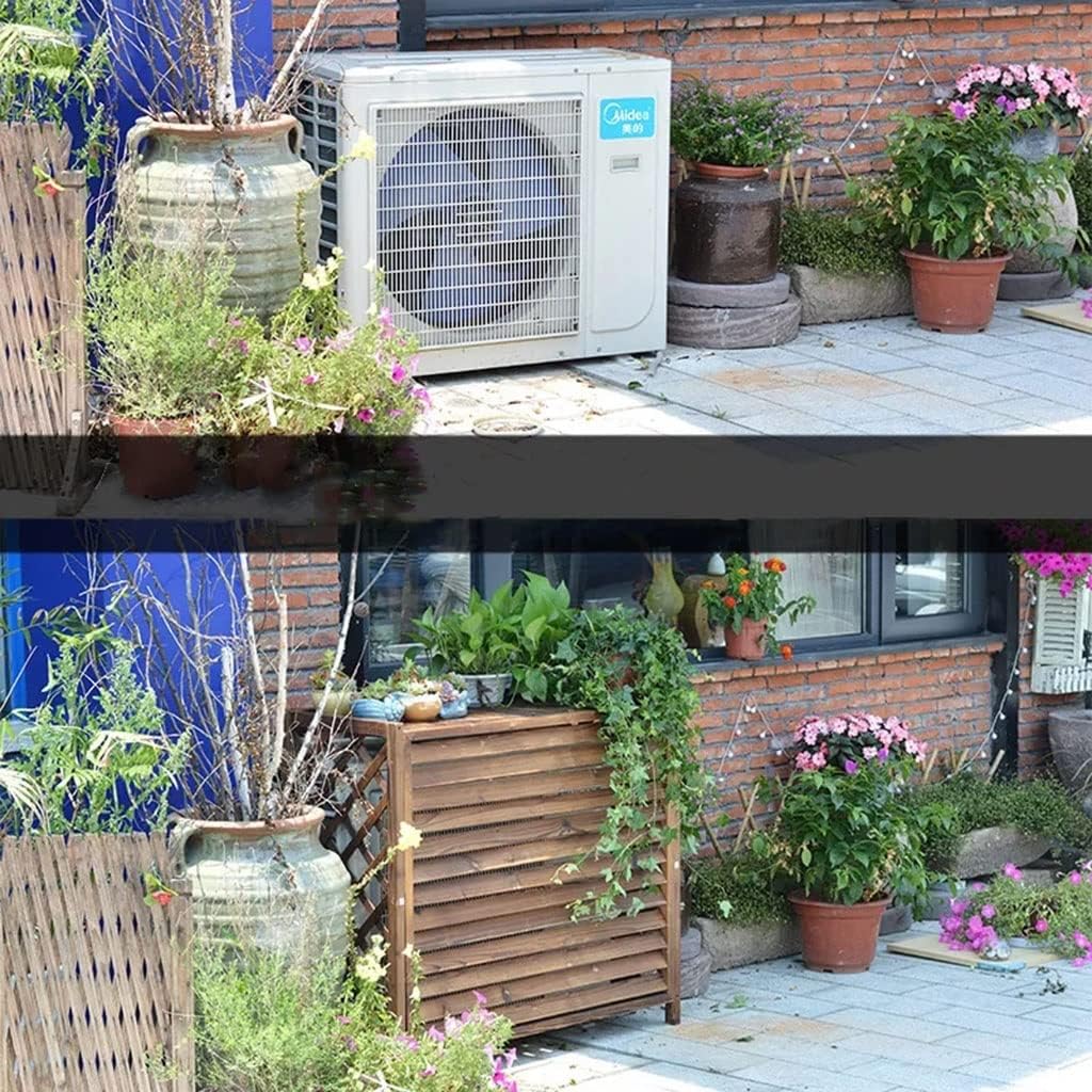  Housse De Climatiseur En Bois Massif Et Support Pour Plantes | Écran Décoratif Pour Clôture Extérieure | Unité AC à Persiennes | Taille : 100 X 43 X 94 Cm | Mobilier De Jardin