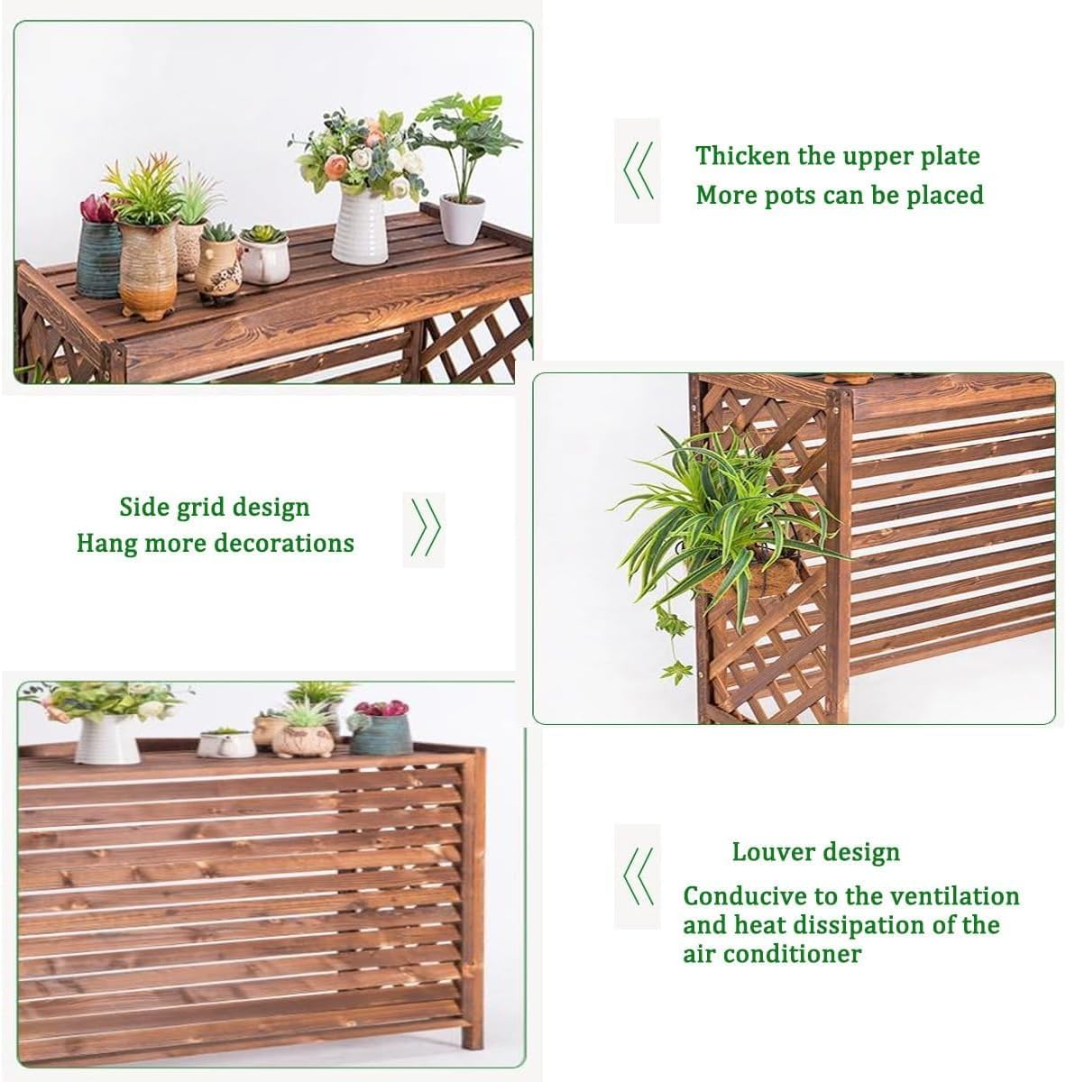 GENERIC Housse De Climatiseur En Bois Massif Et Support De Fleurs élégant Avec Stores Finition Blanche 80 X 32 X 70 Cm – Décoration D'intérieur élégante Et économiseur D'espace