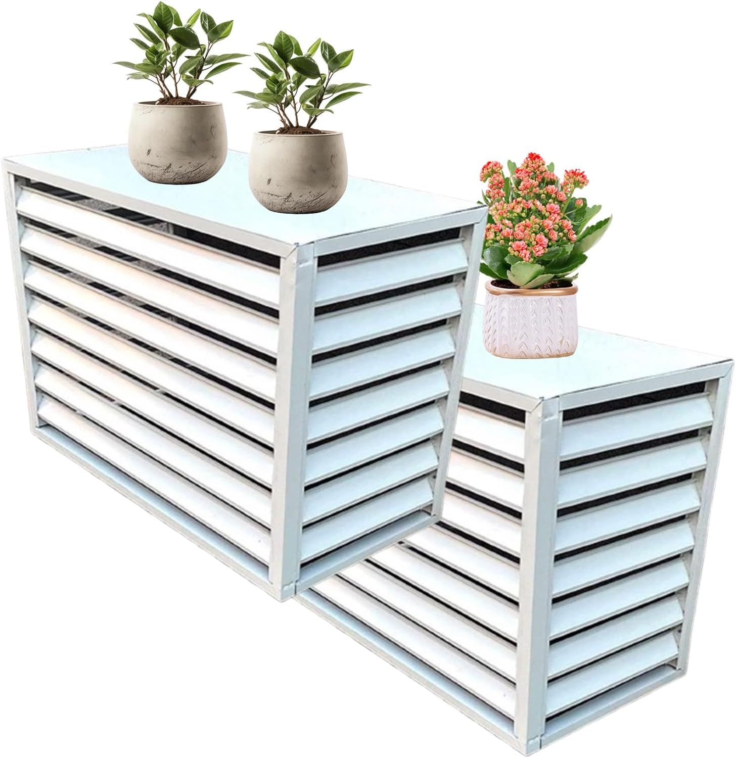  Lot De 2 Grilles De Protection Pour Mini-climatiseurs Split Extérieurs, En Aluminium, Pour Protection De La Vie Privée, Pour Pompes à Chaleur, Antivol (Blanc, 110 X 60 X 80 Cm)