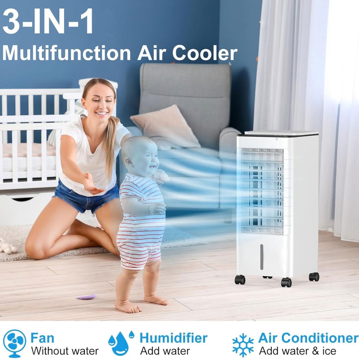 GENERIC Réservoir D'eau Portable De Refroidisseur D'air 9L, Ventilateur Avec Minuterie Et Télécommande, Climatisation Silencieuse Sans échappement, Refroidissement Mobile Pour La Maison Et Le Bureau, Blanc