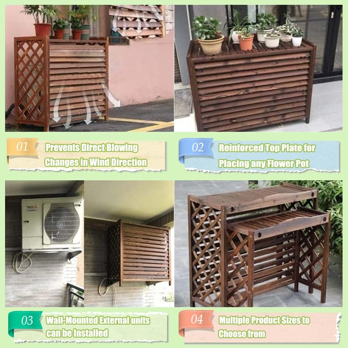  Clôture De Climatiseur Extérieur, Couverture De Climatisation En Bois Massif, écran De Confidentialité, Support à Fleurs, Couverture De Climatisation En Bois Pour L'extérieur