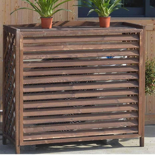  Housse De Climatiseur Extérieur En Bois, Unité Extérieure De Climatiseur à Persiennes, Support De Plantes Marron, Support De Fleurs, Coque De Poubelle Cachée, Facile à Installer