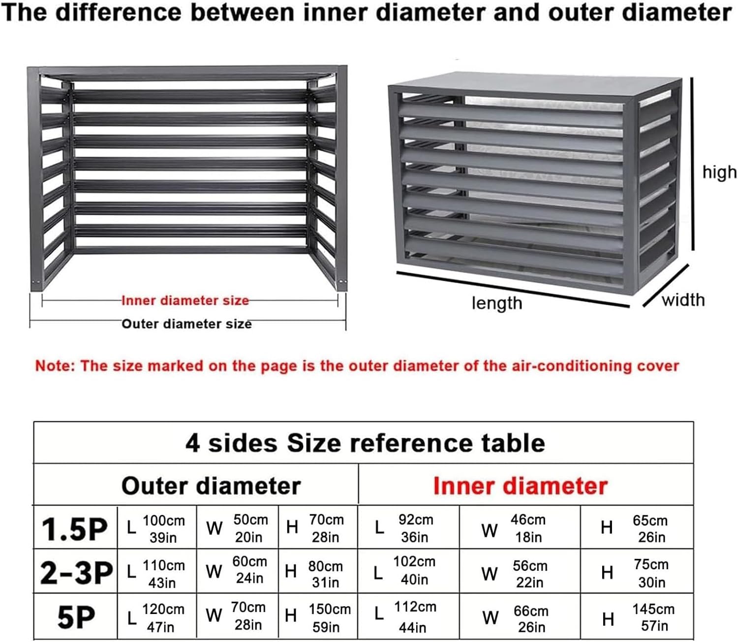 GENERIC Housse De Protection En Aluminium à 4 Panneaux Pour Climatiseur Et Pompe à Chaleur - Poubelle D'extérieur Et Support De Fleurs - Clôture Résistante Aux Intempéries (noir, 110 X 60 X 80 Cm)