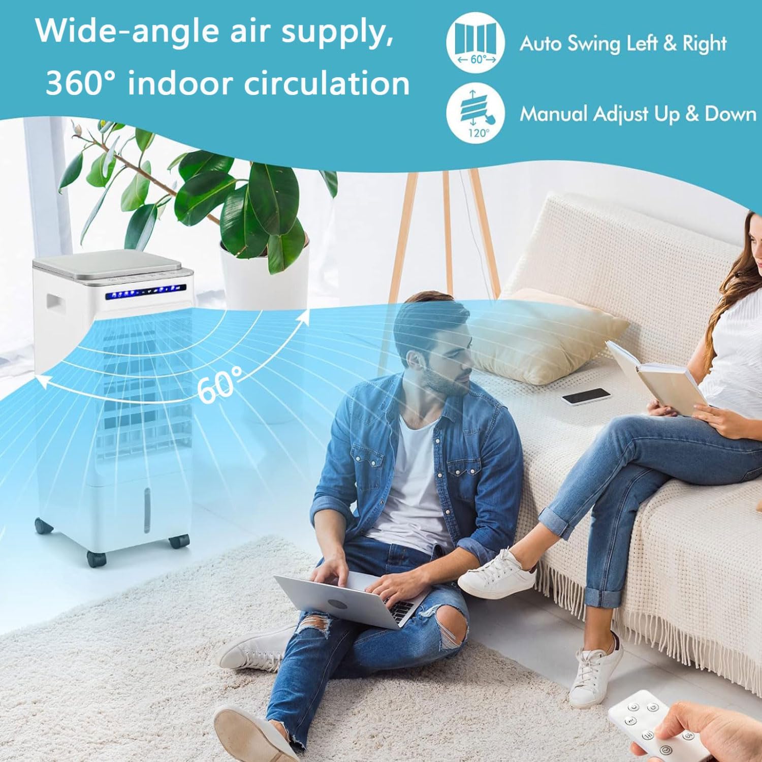 GENERIC Ventilateur De Refroidissement De Climatiseur Portable Avec 3 Vitesses Et 3 Modes 5L Unité De Refroidissement AC Avec Télécommande 60 ° Auto Oscillation 7H Minuterie 3 En 1 Refroidisseur D'air évapora