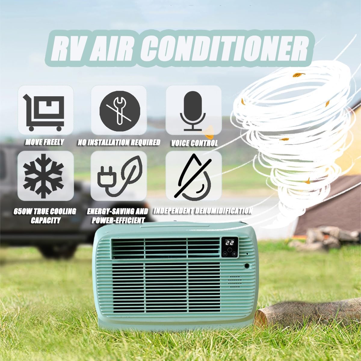  Unité De Climatisation Portable Compacte 2200 BTU, économie D'énergie Avec Contrôle D'application Pour Les Petites Pièces, Les VR Et Le Camping.Fonction D'opération Silencieuse Et De Déshumidificateur