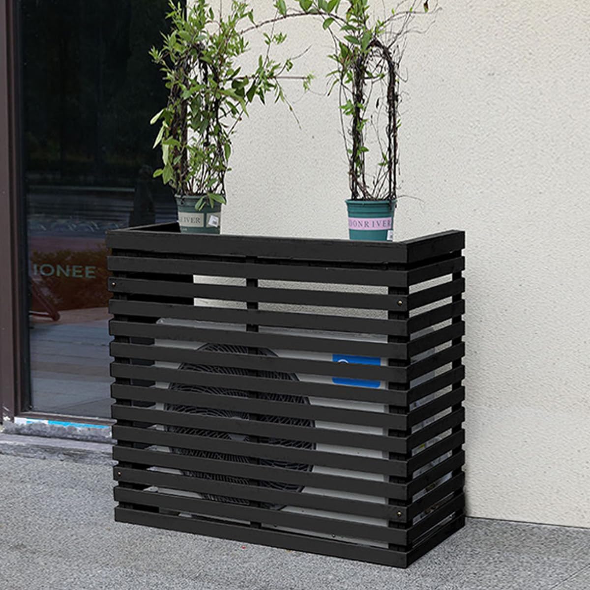 GENERIC Housse De Climatiseur D'extérieur En Bois Massif Avec Persiennes Et Support De Fleurs Résistant Aux Intempéries 105 X 45 X 95 Cm Solution Décorative Et Fonctionnelle
