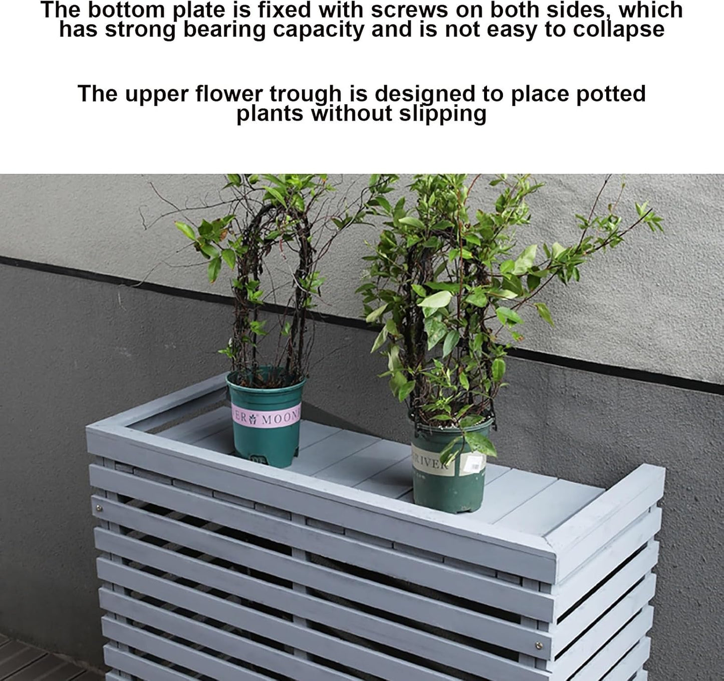 GENERIC Housse De Protection Pour Climatiseur Extérieur, Bois Massif Et Support De Fleurs, Protection De L'unité AC, Résistant Aux Intempéries, Design Décoratif Noir Pour Climatiseurs Portables