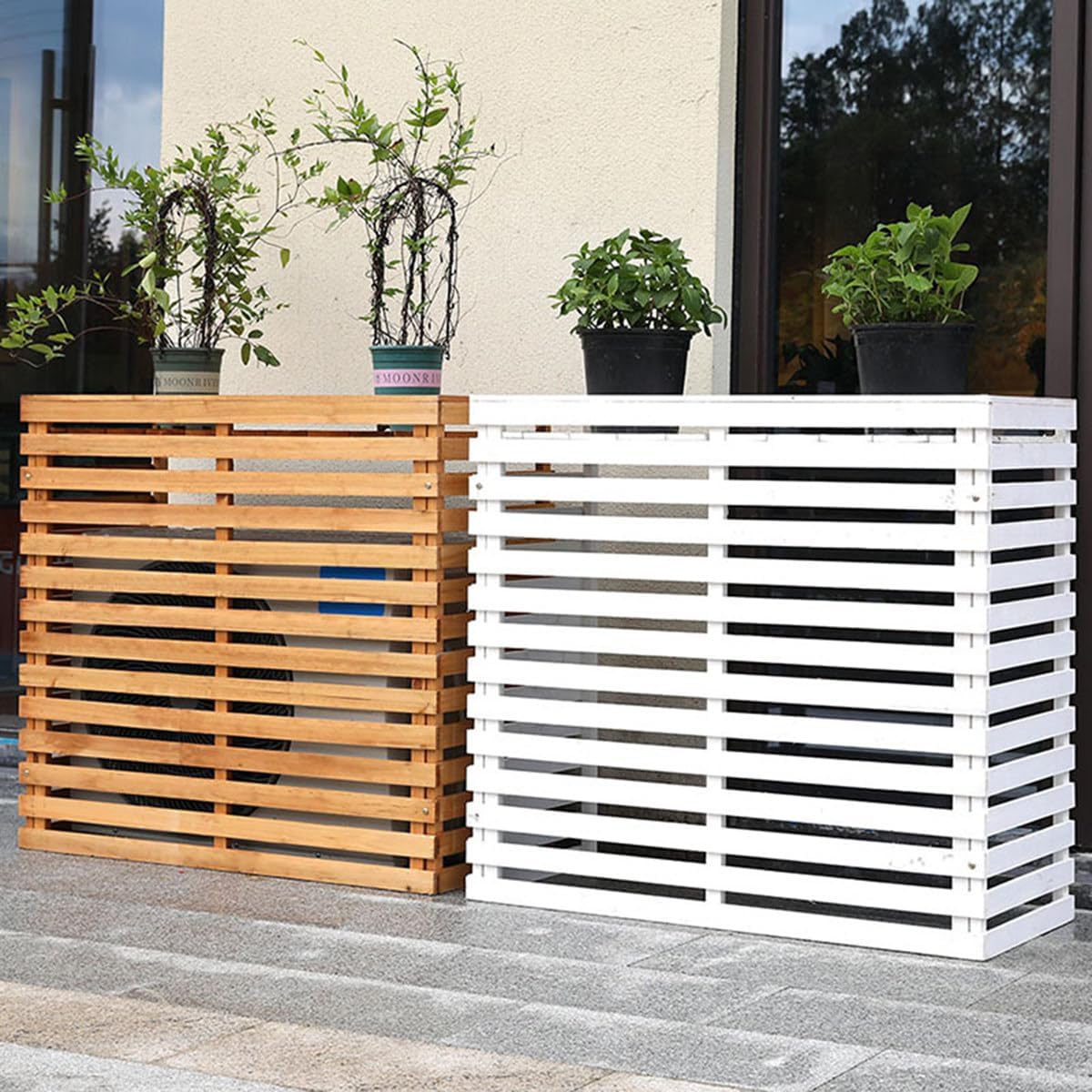  Housse De Protection Pour Climatiseur D'extérieur En Bois Massif Avec Persiennes Et Support De Protection Pour Climatiseur élégant – Parfait Pour La Décoration De Terrasse Et De Jardin