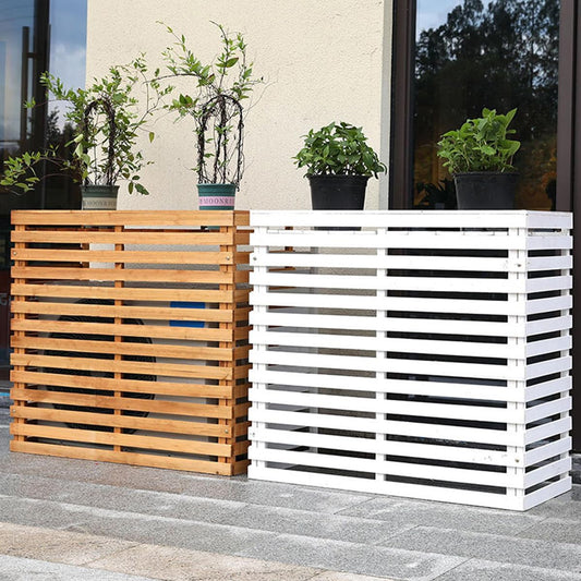 GENERIC Housse De Protection Pour Climatiseur D'extérieur En Bois Massif Avec Persiennes Et Support De Fleurs 105 X 45 X 95 Cm, Résistante Aux Intempéries Et Design Pour Jardin Et Terrasse