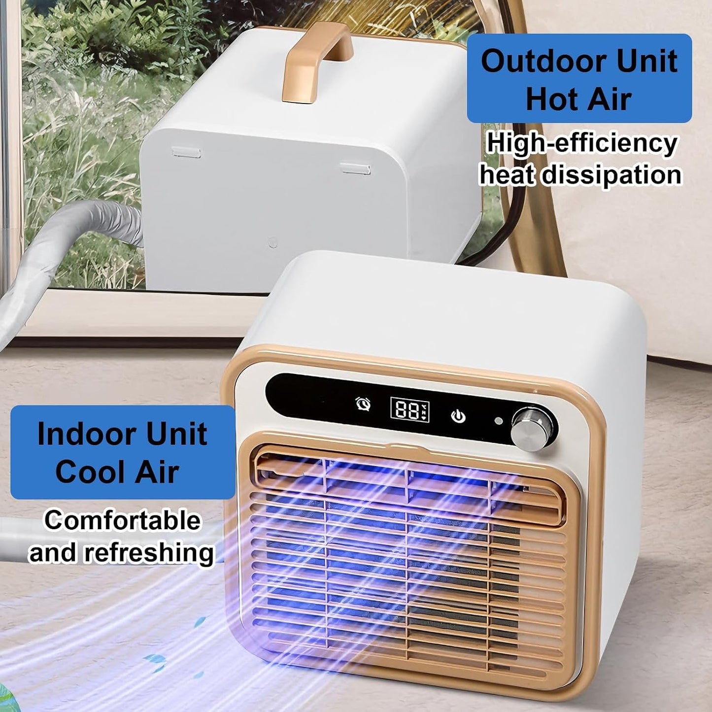  Split AC Unit, Climatiseur Silencieux 500W Avec Télécommande WiFi, 13kg Ventilateur De Refroidissement Portable Pour Tente RV Camper, 12H Timer Énergie Efficace Sans Tuyau Conception Légère Utilisatio