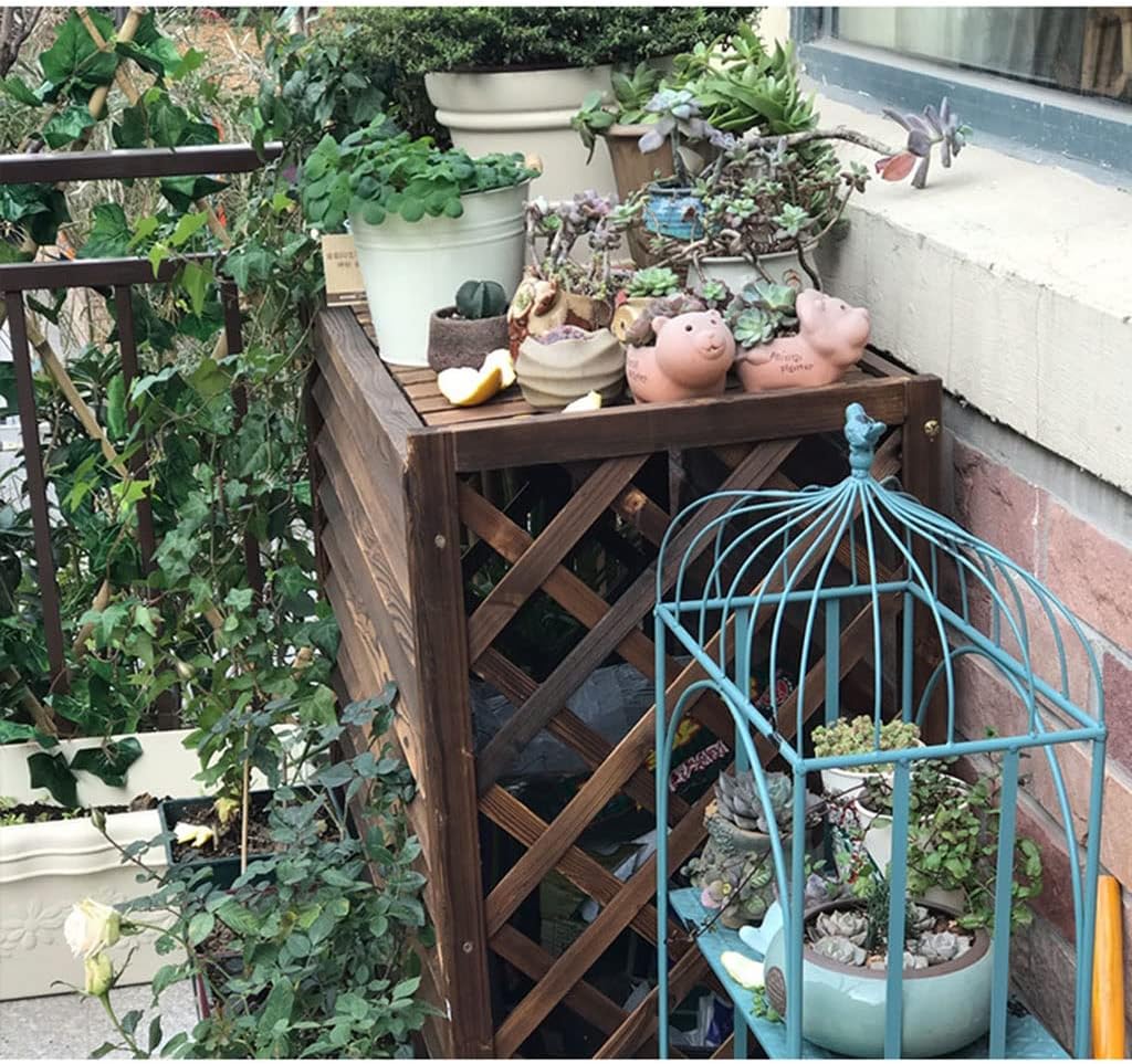  Housse De Climatiseur En Bois Massif Et Support Pour Plantes | Écran Décoratif Pour Clôture Extérieure | Unité AC à Persiennes | Taille : 100 X 43 X 94 Cm | Mobilier De Jardin
