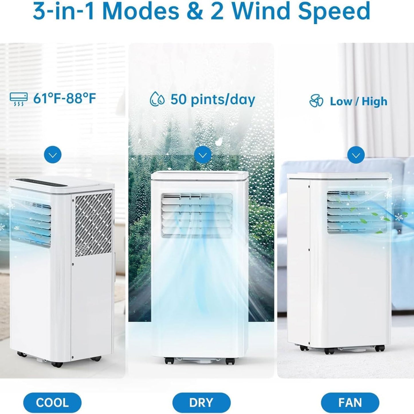  Unité De Climatisation Portable Avec Ventilateur, Déshumidificateur Et Télécommande, Refroidit Jusqu'à 350 Sq.Ft, Kit D'installation De Fenêtre Complet, Idéal Pour La Chambre à Coucher Et Le Bureau