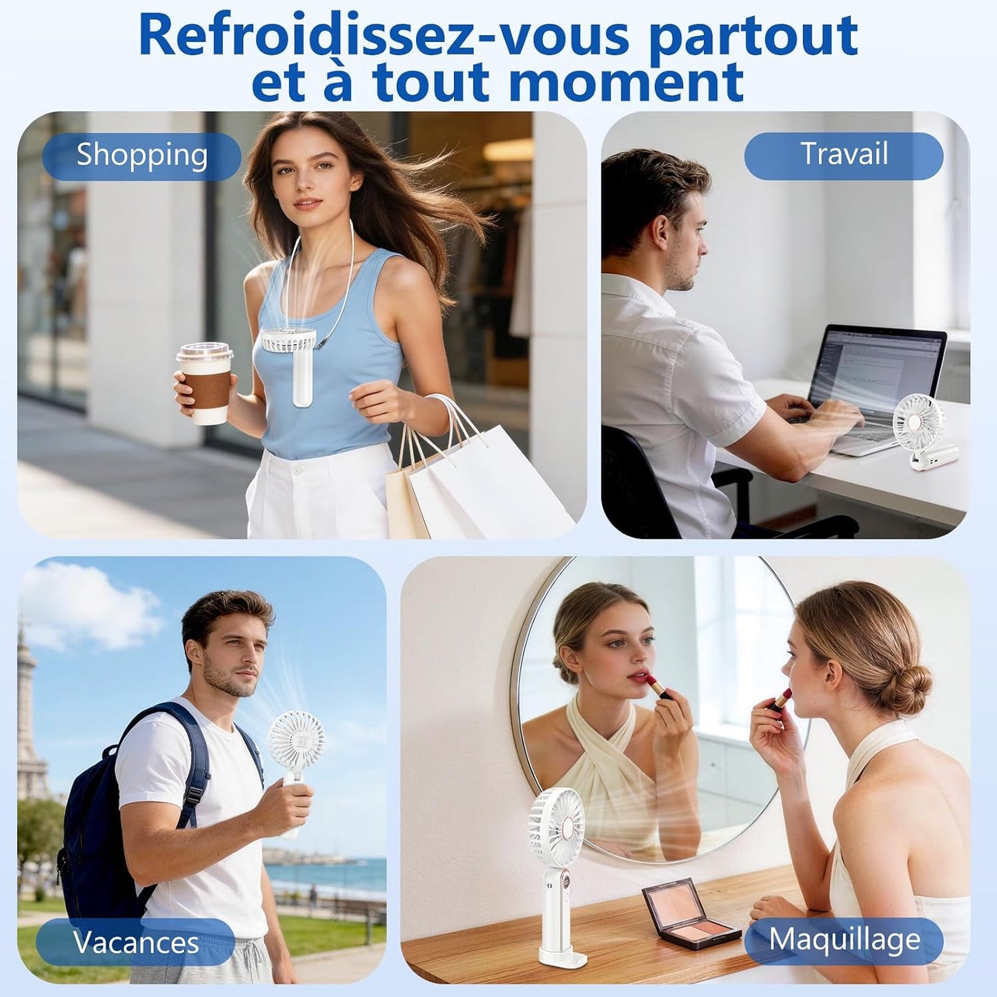  Mini Ventilateur Portable, 6 Vitesses Ventilateur Portable A Main USB Rechargeable, Affichage LCD, Silencieux, Petit Ventilateur De Poche Pliable Pour Voyage, Bureau, Maison, Extérieur