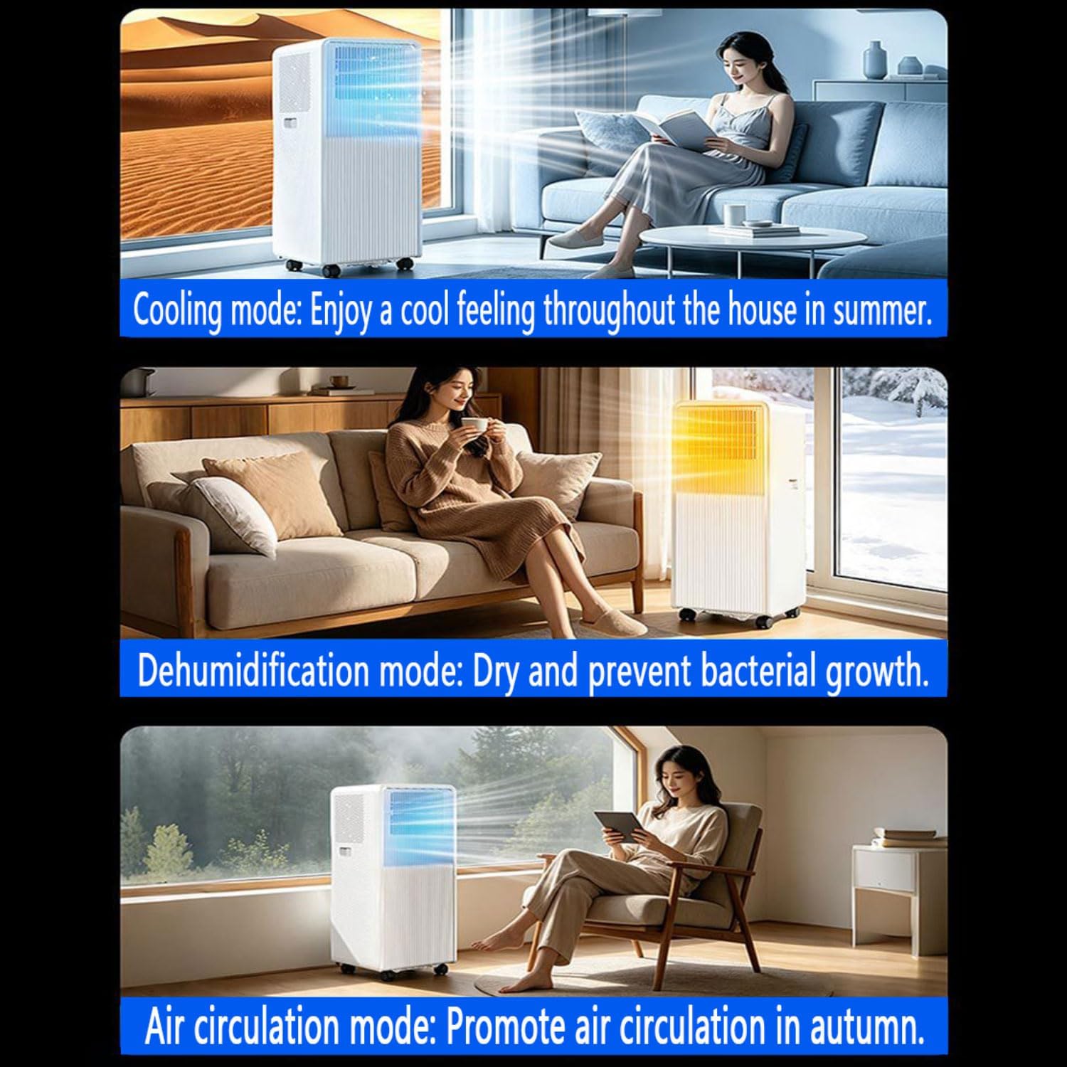  Climatiseur Portable Silencieux Smart AC Unit Refroidit Jusqu'à 300 Sq.Ft, AC Portable Avec Mode Veille à Distance 24H, Kit De Fenêtre Pour La Chambre à Coucher Sans Mur Requis