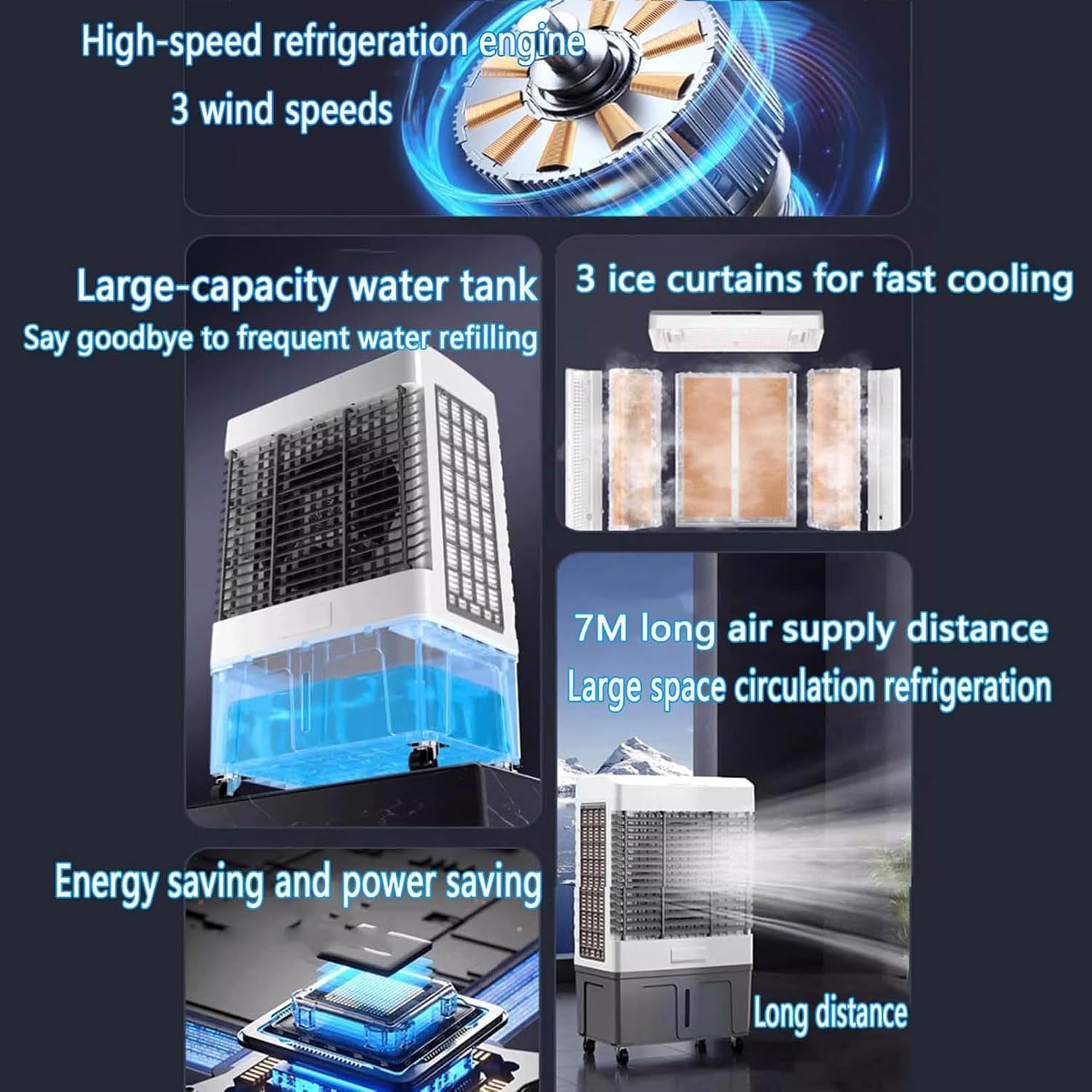 GENERIC Refroidisseur évaporatif 3 En 1 Avec Réservoir De 20L, Ventilateur De Refroidissement 1800 CFM, Pivotant à 120°, Fonctionnement Silencieux, Portable Avec Roulettes Pour La Maison Et Le Bureau