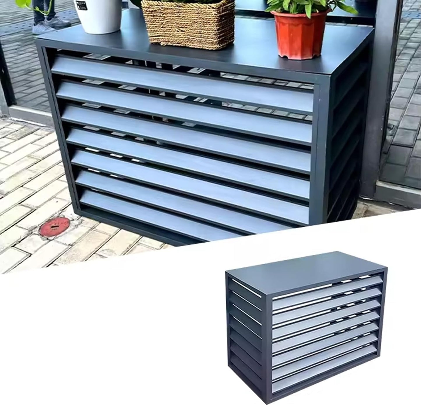 GENERIC Housse De Protection En Aluminium à 4 Panneaux Pour Climatiseur Et Pompe à Chaleur - Poubelle D'extérieur Et Support De Fleurs - Clôture Résistante Aux Intempéries (noir, 110 X 60 X 80 Cm)
