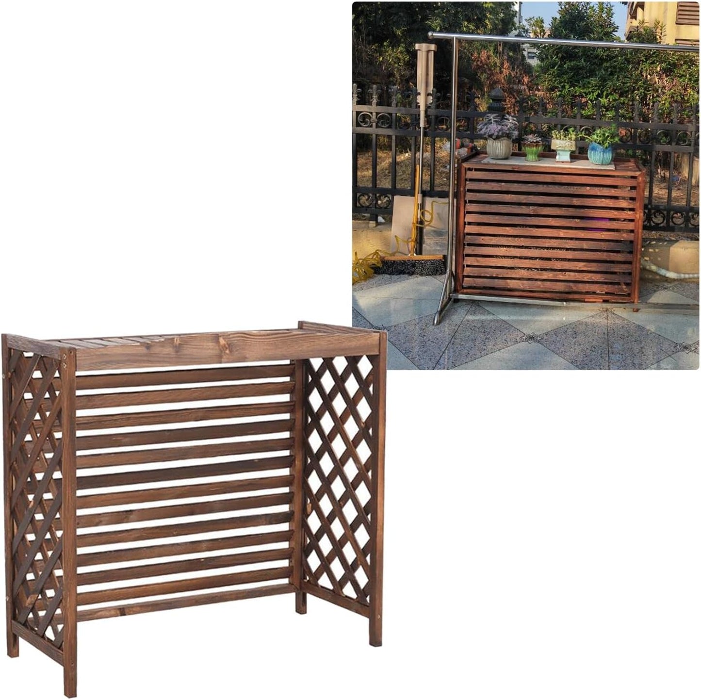  Housse De Protection Pour Climatiseur Extérieur – Support Marron Résistant Aux Intempéries Et Volet De Clôture Décoratif Pour Unités AC – Taille M – Protection élégante Et Durable