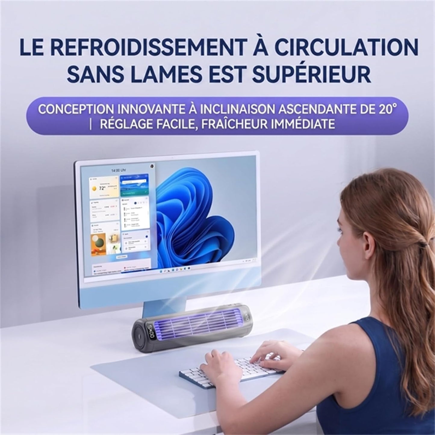  Climatiseur Sans Évacuation Rechargeable Sans Fil Silencieux | Format Compact Avec Batterie Intégrée Pour Un Usage Flexible, Idéal Sur Une Table De Nuit Ou Un Bureau