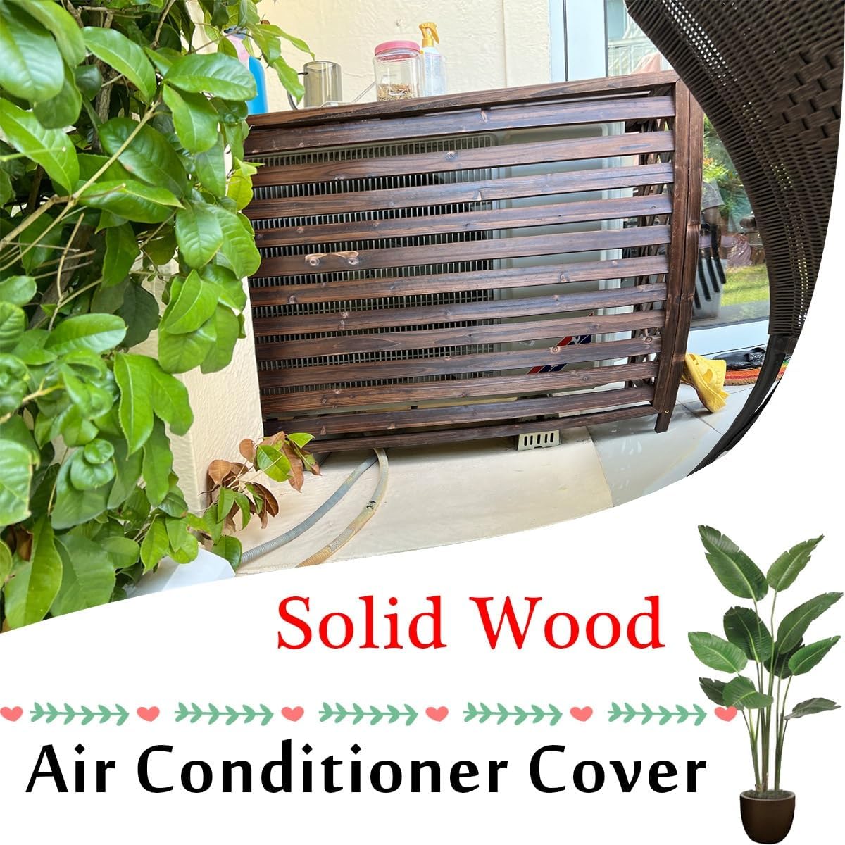 GENERIC Housse En Bois Massif Pour Climatiseur Et Pompe à Chaleur – Anti-corrosion – Solution élégante De Rangement Pour Plantes