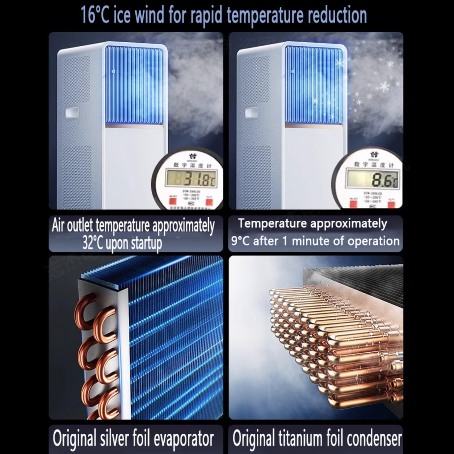  Climatiseur Portable Avec Ventilateur Cool, Déshumidificateur, Minuterie 24H, Télécommande, Sans Kit Mural, Oscillation 120 ° Pour Le Refroidissement De La Chambre Et Du Bureau