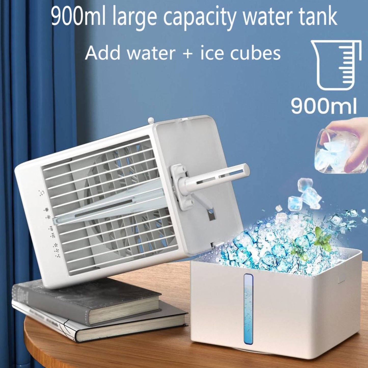 GENERIC Climatisation Portable Avec Réservoir D'eau De 900ml, Refroidisseur D'air 3 En 1 Avec Pivot 70°, Minuterie, Ventilateur De Table Silencieux Pour Le Bureau, La Chambre Et Les Voyages