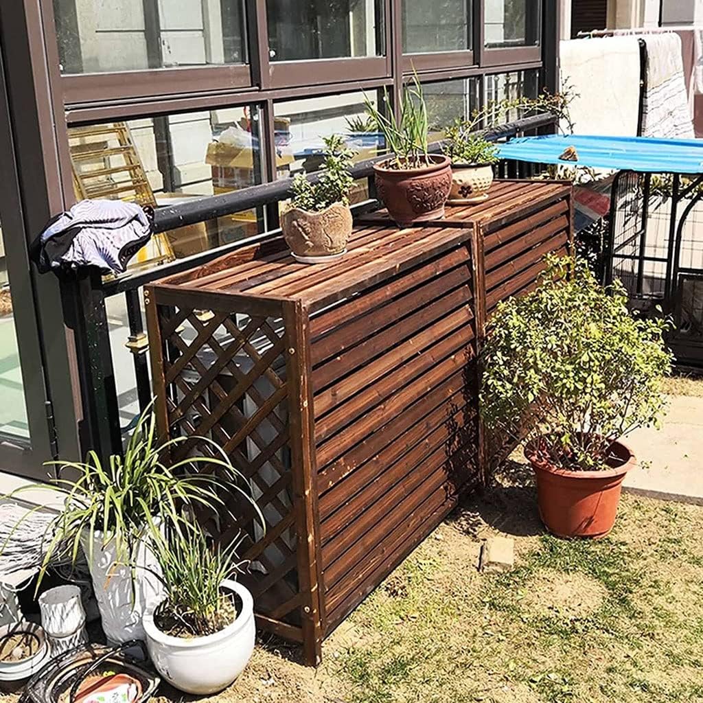  Housse De Climatiseur En Bois Massif Et Support Pour Plantes | Écran Décoratif Pour Clôture Extérieure | Unité AC à Persiennes | Taille : 100 X 43 X 94 Cm | Mobilier De Jardin