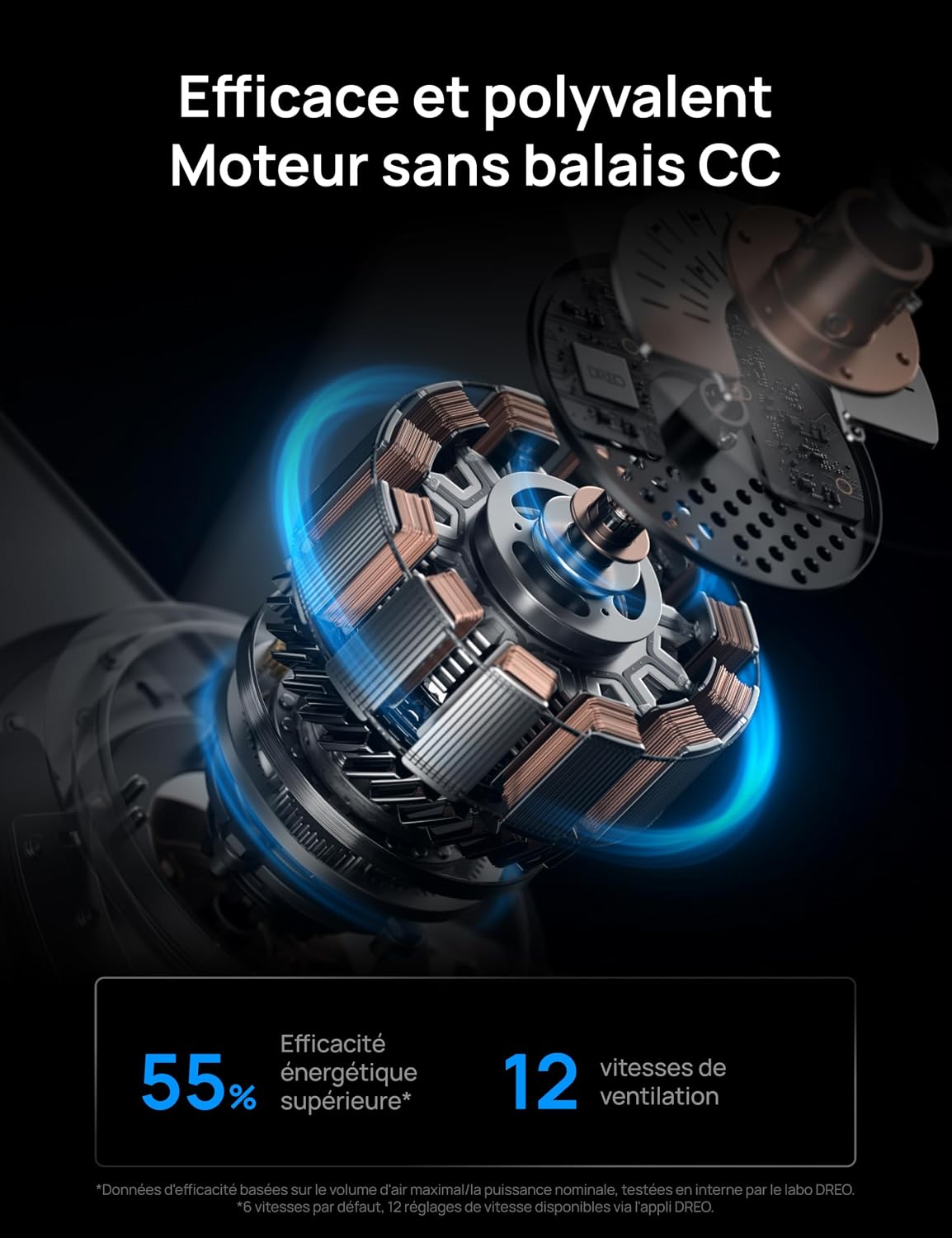  DREO Ventilateur De Plafond Intelligent à Profil Bas Avec Lumière 132 Cm, LED Dimmable à Température De Couleur Réglable, éclairage D’ambiance RGB, Moteur CC Silencieux, Installation Facile, Blanc，APP