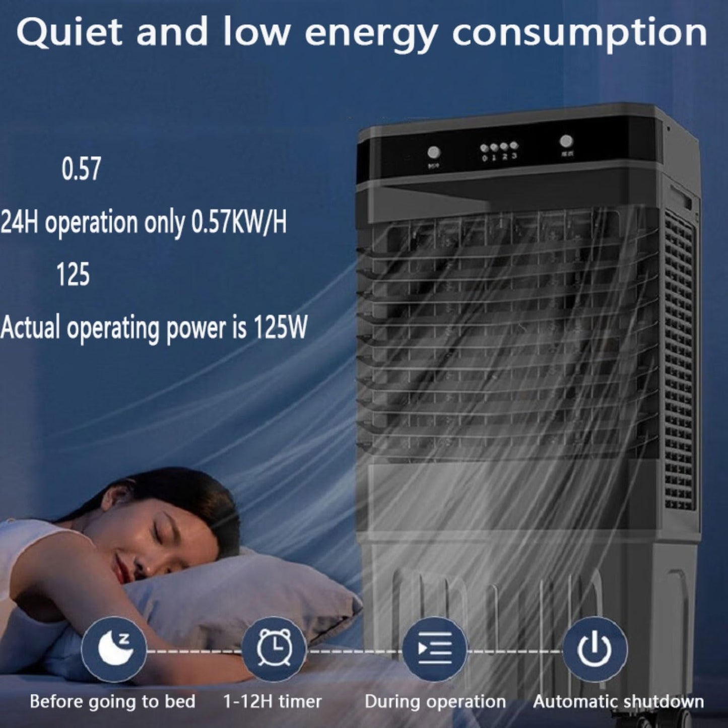 GENERIC Climatiseur Portable 3-in-1 Unité Efficace Pour L'énergie Avec Télécommande, Oscillation à 120 °, Réservoir D'eau Extra Grand 50L, Minuterie De 12 Heures, Idéal Pour La Chambre Et Le Camping-Car