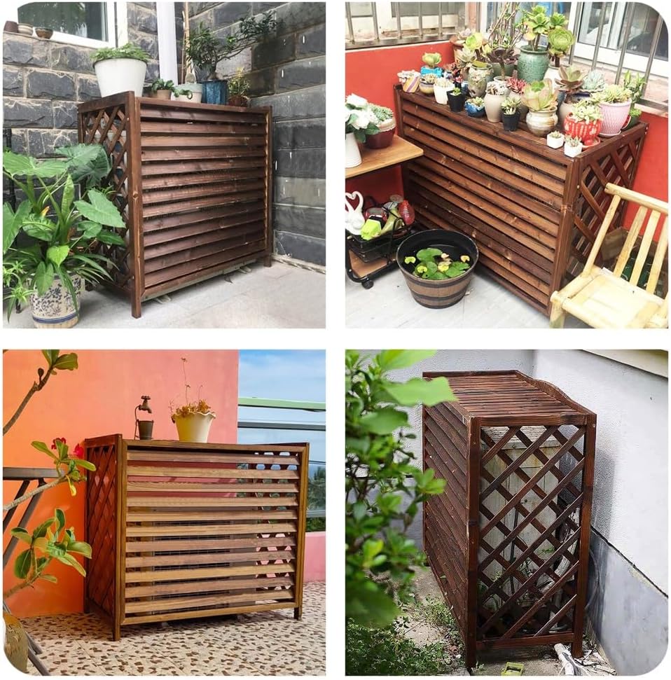  Clôture D'intimité Pour Climatiseur Extérieur – Housse En Bois Massif Pour Climatiseur De Jardin, Support De Fleurs, Balcons Et Terrasses Tailles : 81 X 30 X 72 Cm à 115 X 54 X 95 Cm (105 X 47 X 80 Cm