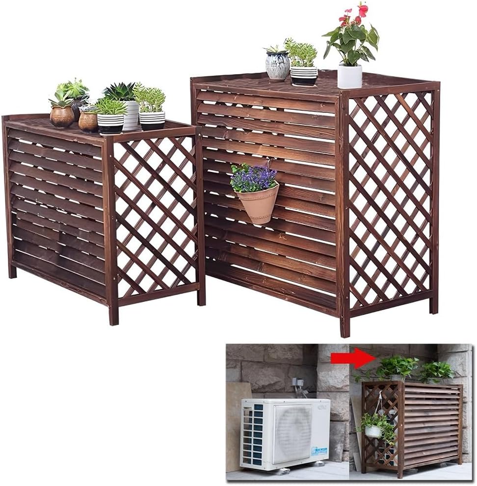  Cache Climatiseur Exterieur Bois Massif Cache Clim Exterieur Planche En Bois Épaissi Climatiseur Unité Extérieure Support De Fleurs Pour Cacher Le Climatiseur (Size : S)