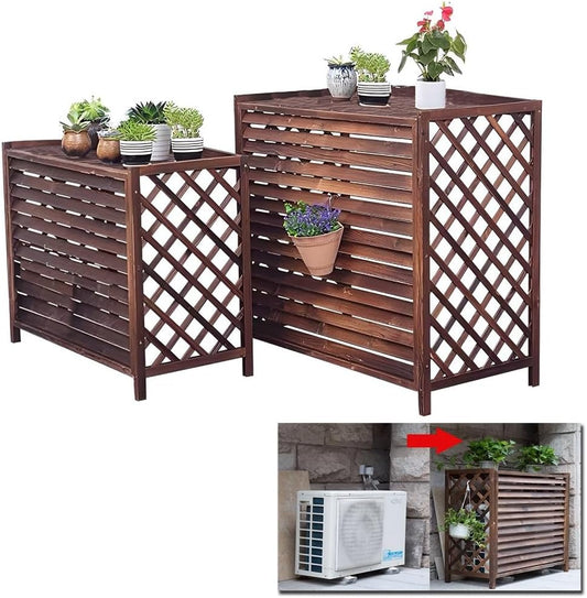  Cache Climatiseur Exterieur Bois Massif Cache Clim Exterieur Planche En Bois Épaissi Climatiseur Unité Extérieure Support De Fleurs Pour Cacher Le Climatiseur (Size : S)