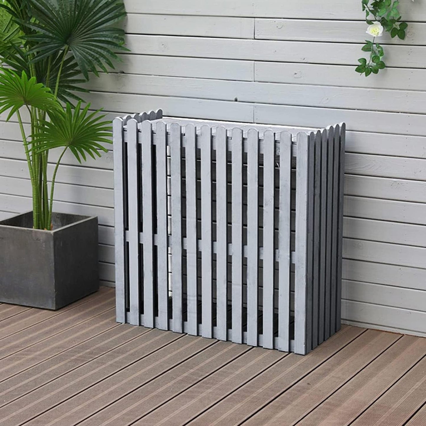  Clôture De Climatiseur Extérieur En Bois Robuste Pour Protection De L'intimité Et De La Protection Extérieures, Gris (taille RT)