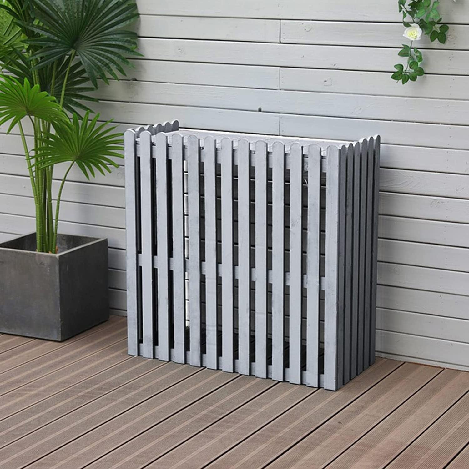  Clôture De Climatiseur Extérieur En Bois Robuste Pour Protection De L'intimité Et De La Protection Extérieures, Gris (taille RT)