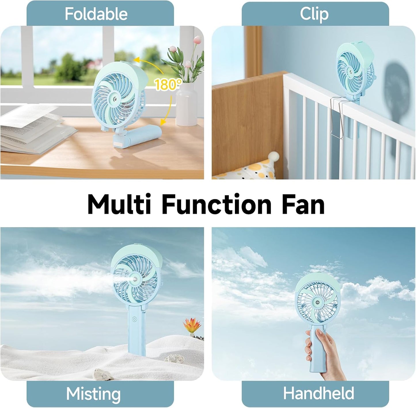  HandFan Ventilateur Brumisateur,Main Ventilateur D’Atomisation, Réservoir D'eau De 55 Ml,Ventilateur De Poche,mini Portatif Ventilateur Pliable USB Rechargeable Refroidisseur Voyage/Camping