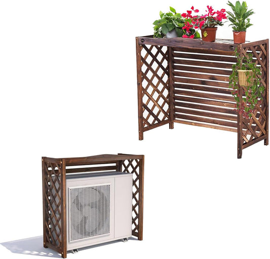 GENERIC Housse De Climatiseur D'extérieur XL Et écran De Clôture En Bois Massif Pour Balcon Et Jardin, Installation Facile, Dimensions : L 120 X L 57 X H 100 Cm