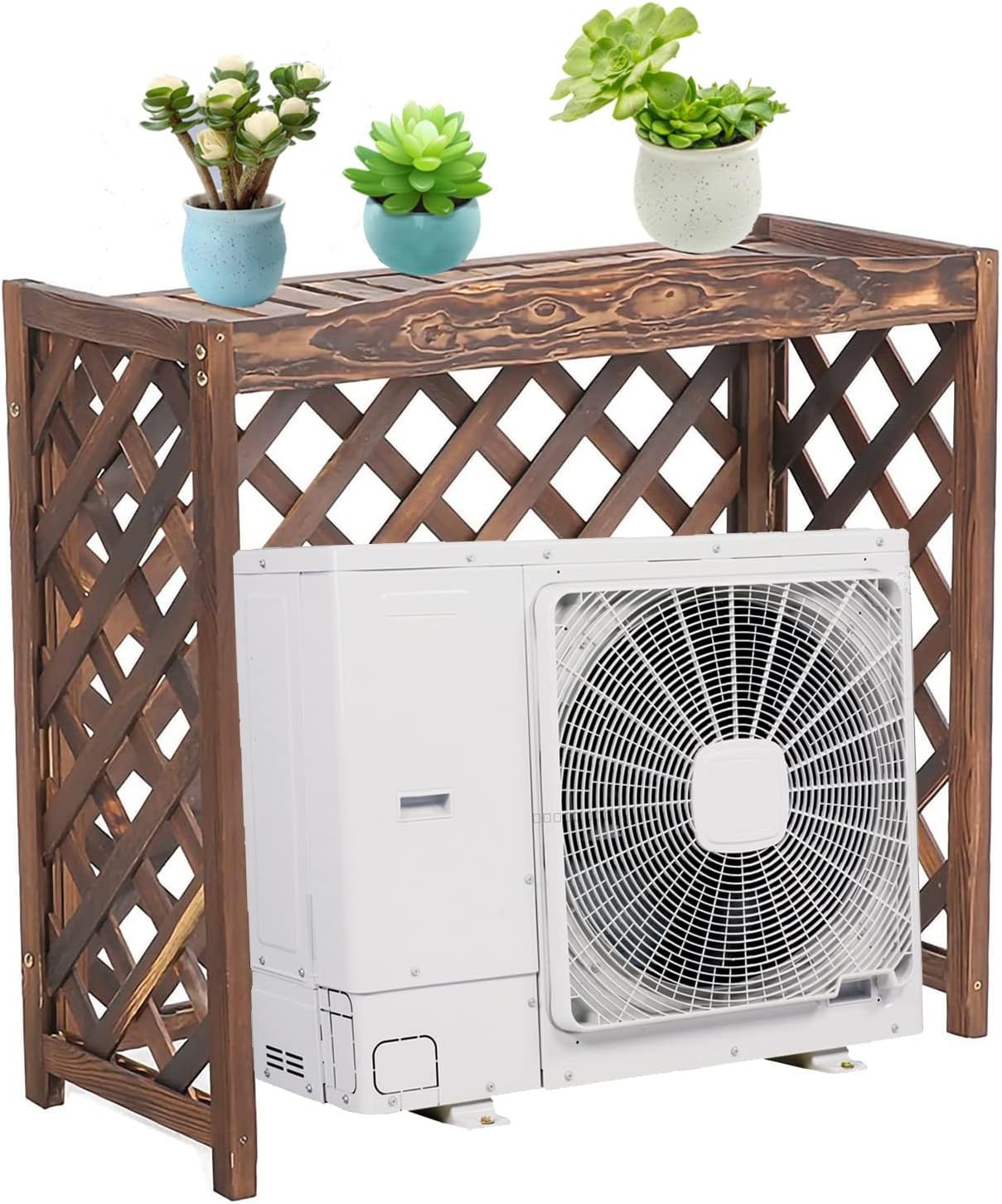  Grille De Protection Pour Climatiseur Pour Unités Extérieures, Housse Antivol Pour Unités De Climatisation, Conception De Clôture En Bois, 83 X 35 X 74 X 99 Cm, Bouclier Durable Et Résistant Aux