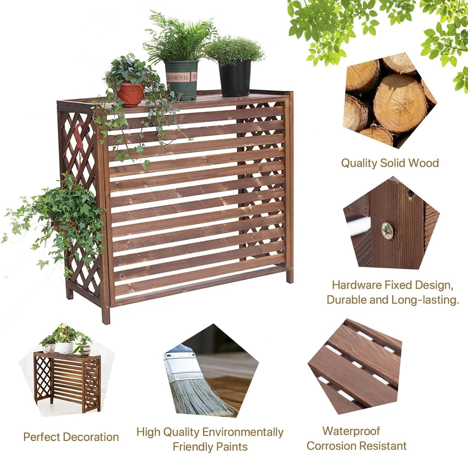  Housse De Protection Pour Climatiseur En Bois Massif, Séparateur D'espace, Boîtier De Poubelle, Support De Fleurs, Grille De Protection Pour Climatiseur Et Chauffage
