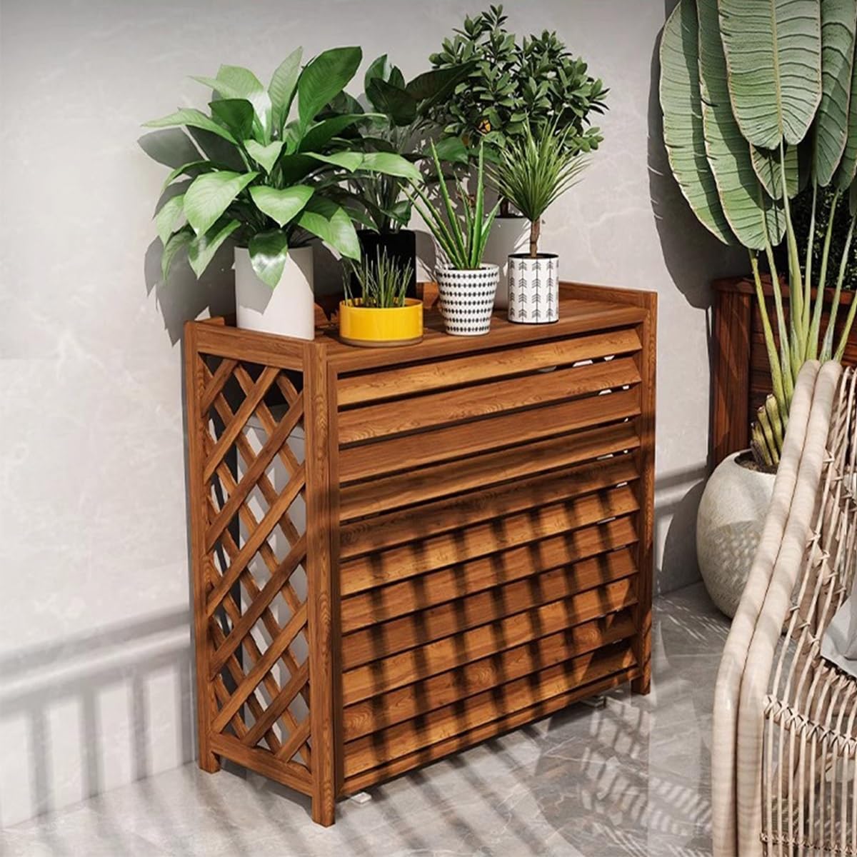 GENERIC Housse Pour Climatiseur Extérieur – Bois Massif Anti-corrosion Design élégant Pour Dissimuler L'unité De Climatisation Et Améliorer Le Rangement Des Plantes – Protection Résistante Aux Intempéries