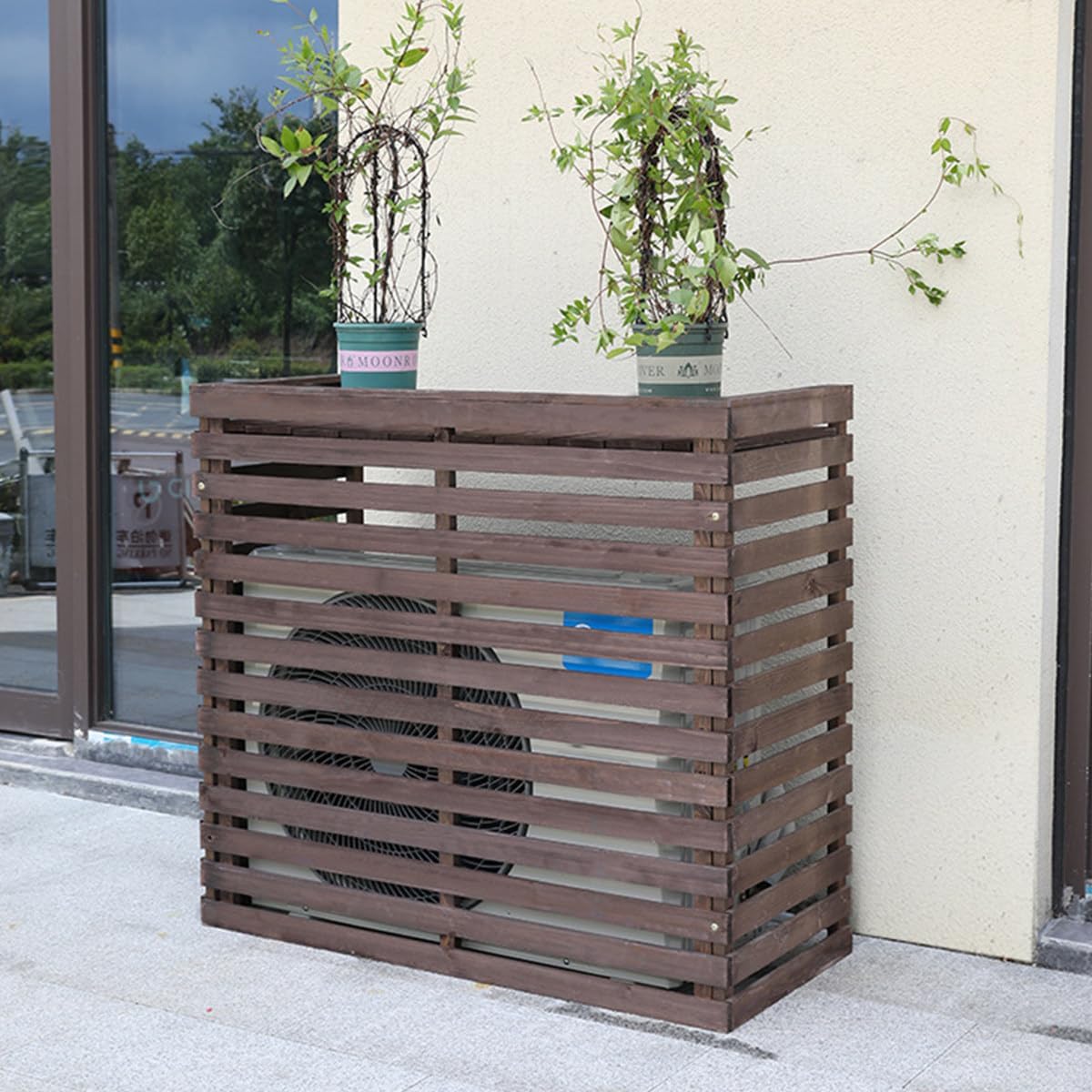  Housse De Protection Pour Climatiseur D'extérieur En Bois Massif Avec Persiennes Et Support De Protection Pour Climatiseur élégant – Parfait Pour La Décoration De Terrasse Et De Jardin