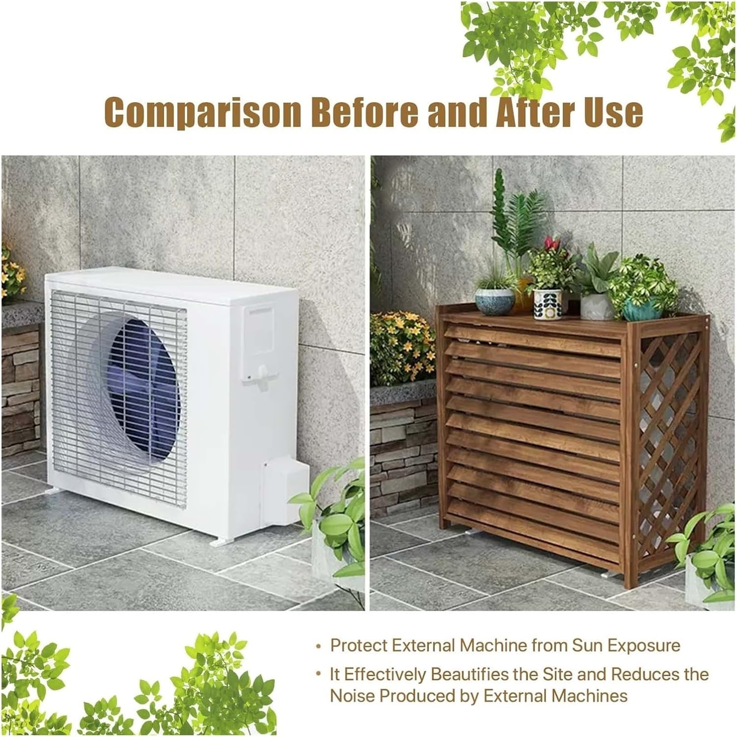 GENERIC Support De Fenêtre En Bois Pour Climatiseur - Séparateur D'espace Caché Pour Poubelle D'intérieur/extérieur - Support De Plantes Pour Balcon Et Maison élégante