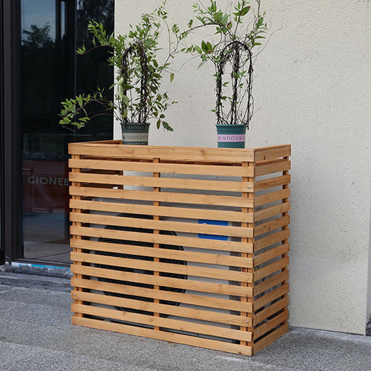 GENERIC Housse De Protection Pour Climatiseur D'extérieur En Bois Massif Avec Persiennes Et Support De Fleurs, Résistante Aux Intempéries, 85 X 35 X 80 Cm, Parfaite Pour La Décoration De Terrasse Et De Jardin