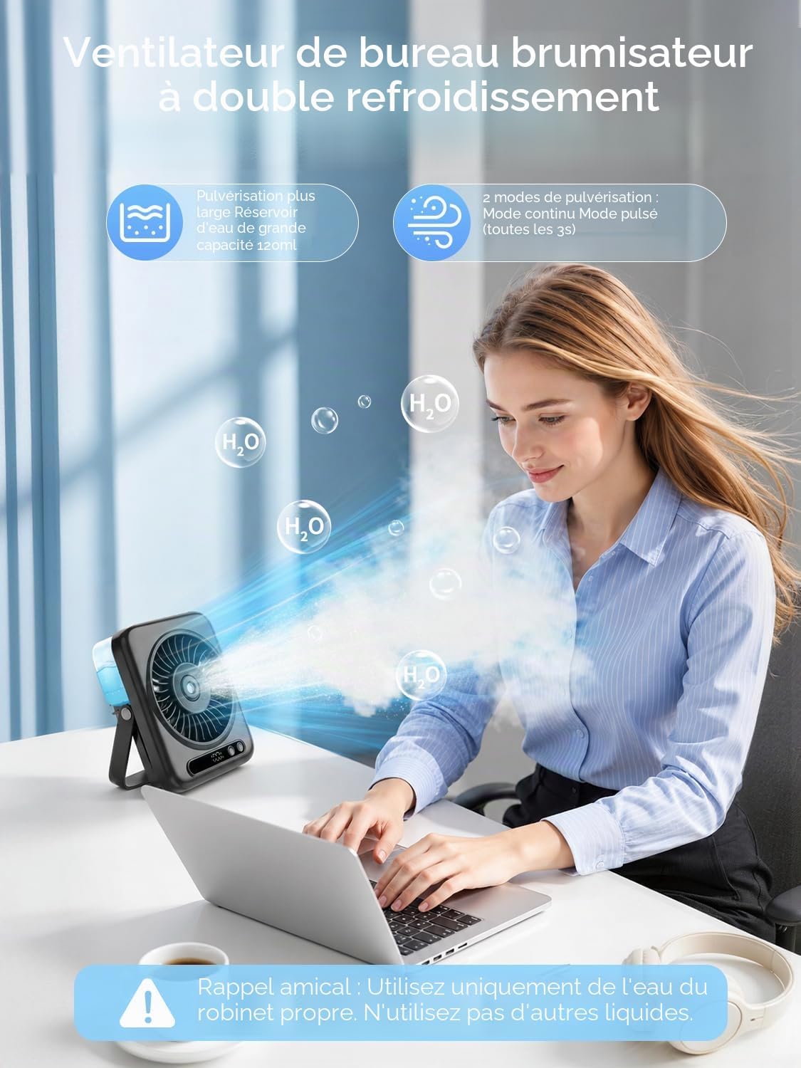  Kssvzz Ventilateur Brumisateur De Table - 6000mAh Ventilateurs Bureau Portable Avec 5 Vitesses, Ecran LED & Réglable à 120°, Petit Table Fan USB Rechargeable Pour Chambre Bureau Extérieur (Noir)