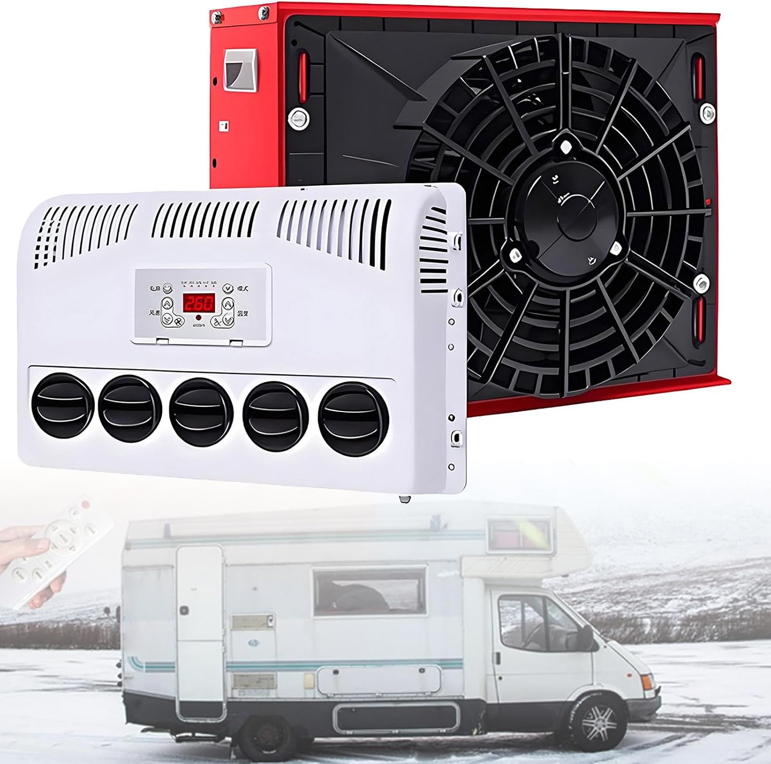 GENERIC Kit De Climatiseur Pour Camping-car, Système De Stationnement Divisé Avec Volume D'air De 450 M³/h, Refroidissement Rapide Et Silencieux Pour Camping-car, Bus, Caravane, Camions Lourds