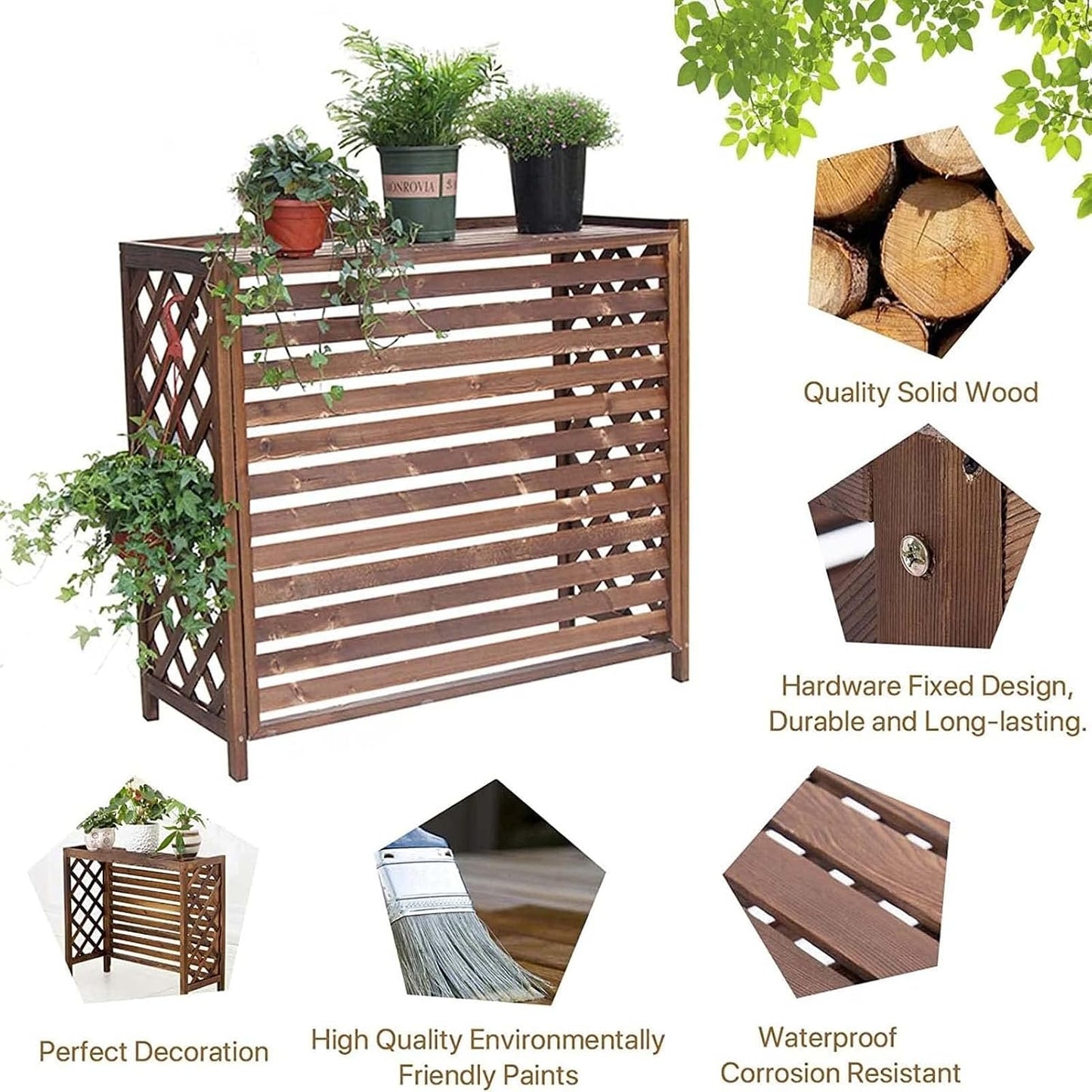  Housse De Protection Robuste En Bois Massif Pour Climatiseur De Fenêtre, Imperméable, Anti-poussière, Anti-Condensation, Pour Clôture De Confidentialité Extérieure, Poubelle